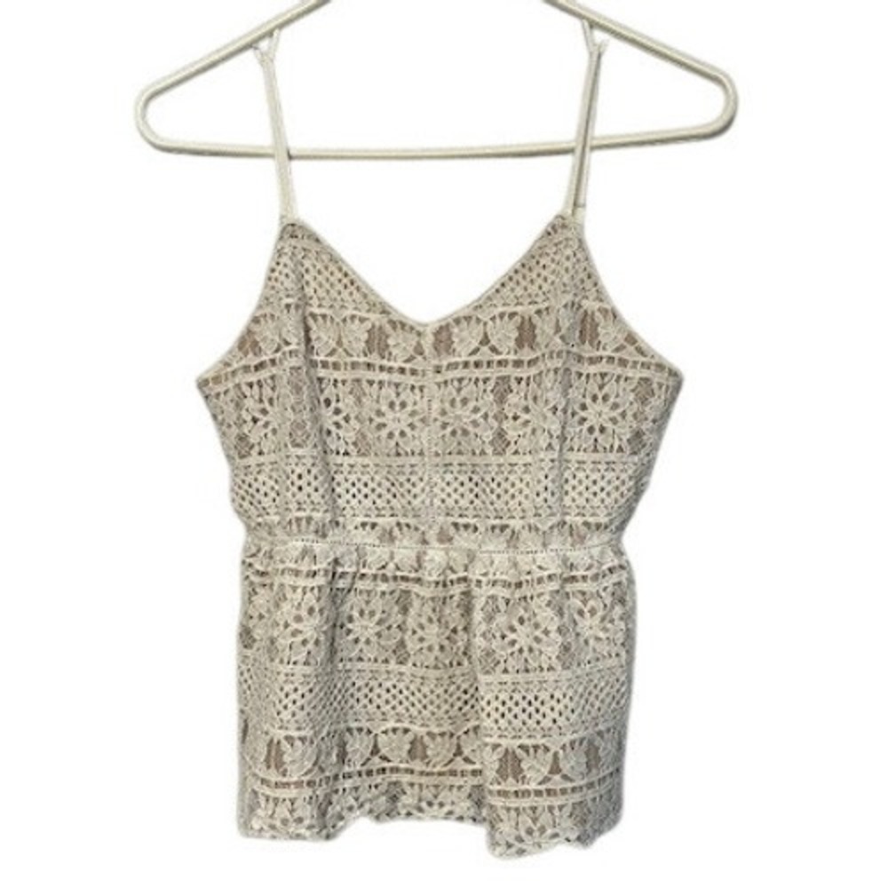 Women White Floral Lace Peplum Camisole Top Adjustable Straps Boho V-Neck Cami